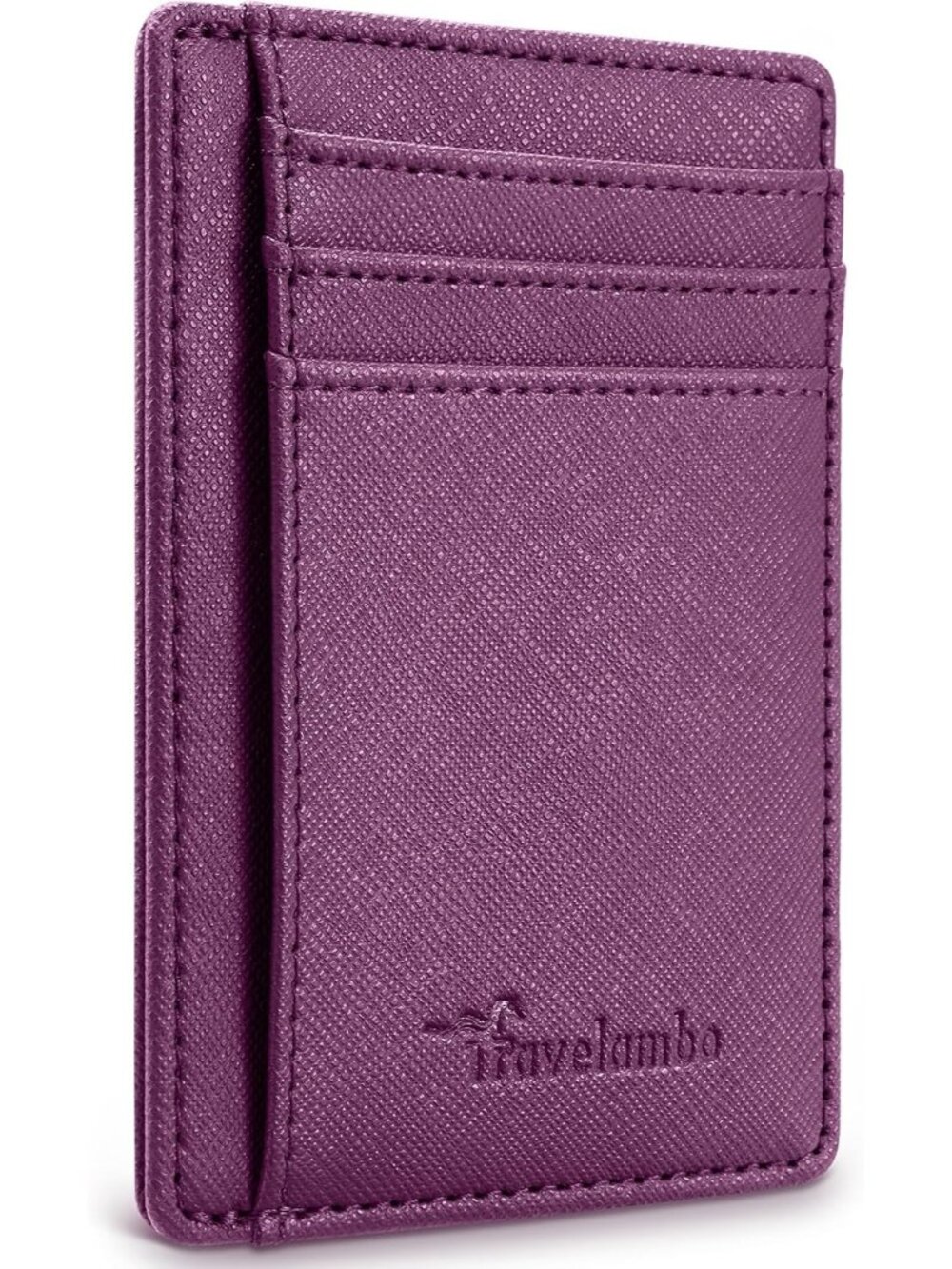 Men's Cross Grain Purple Minimalist Leather RFID Size Front Pocket Slim Wallet